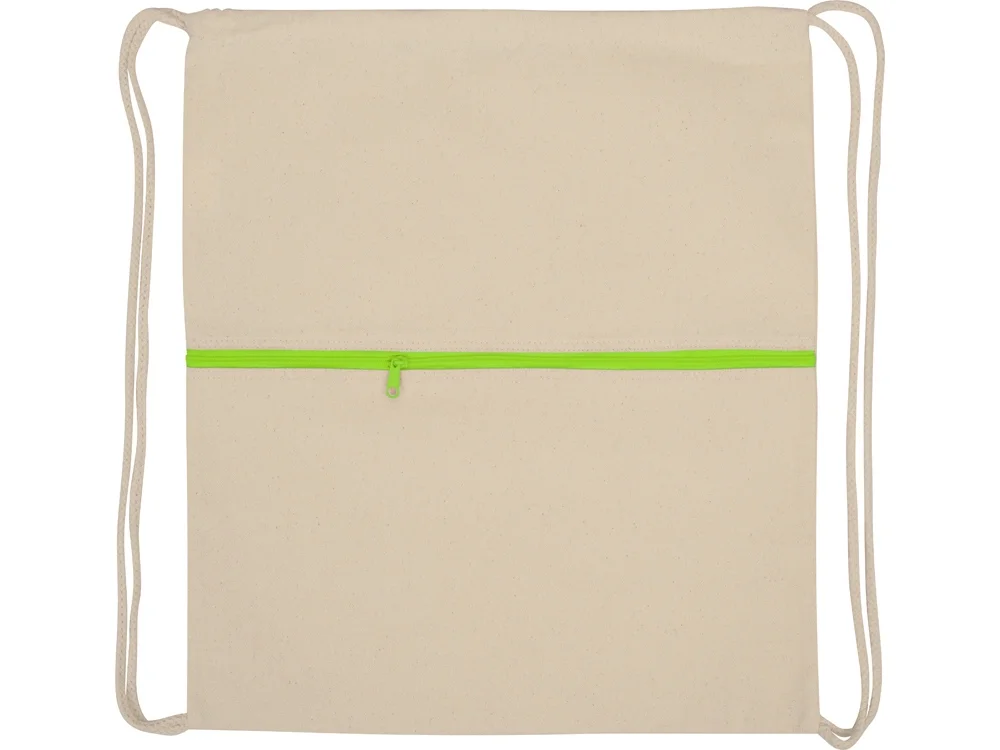 Рюкзак-мешок хлопковый Lark с цветной молнией натуральный/зеленое яблоко - фото 4