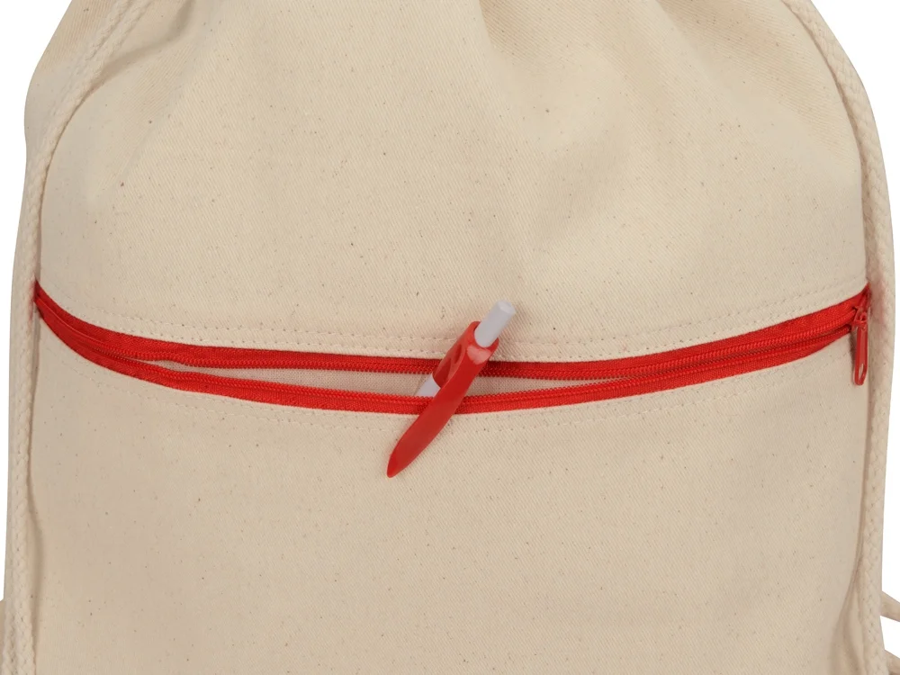 Рюкзак-мешок «Lark» из хлопка 180 г/м2 с цветной молнией, натуральный/красный - фото 2