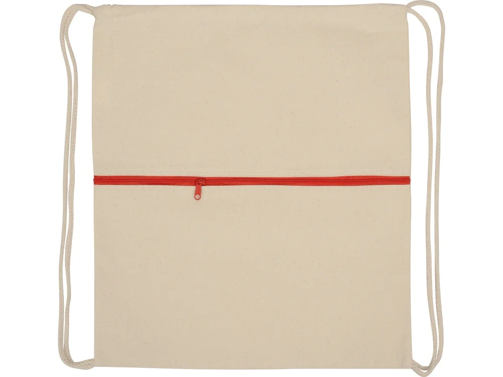 Рюкзак-мешок «Lark» из хлопка 180 г/м2 с цветной молнией, натуральный/красный - фото 4