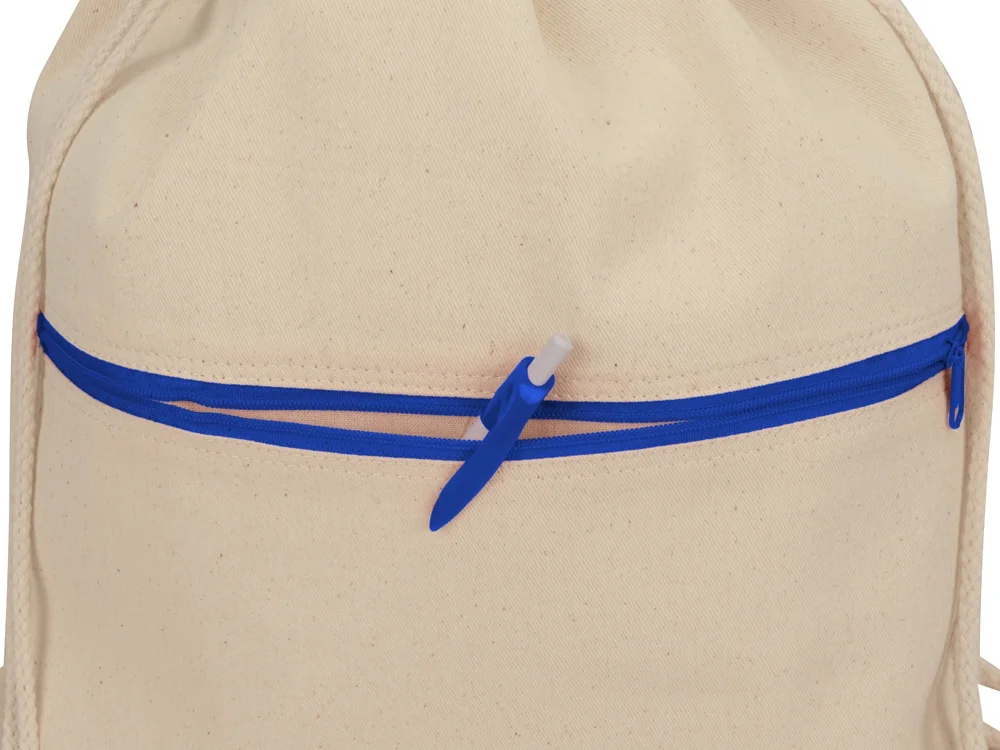 Рюкзак-мешок «Lark» из хлопка 180 г/м2 с цветной молнией, натуральный/синий - фото 2