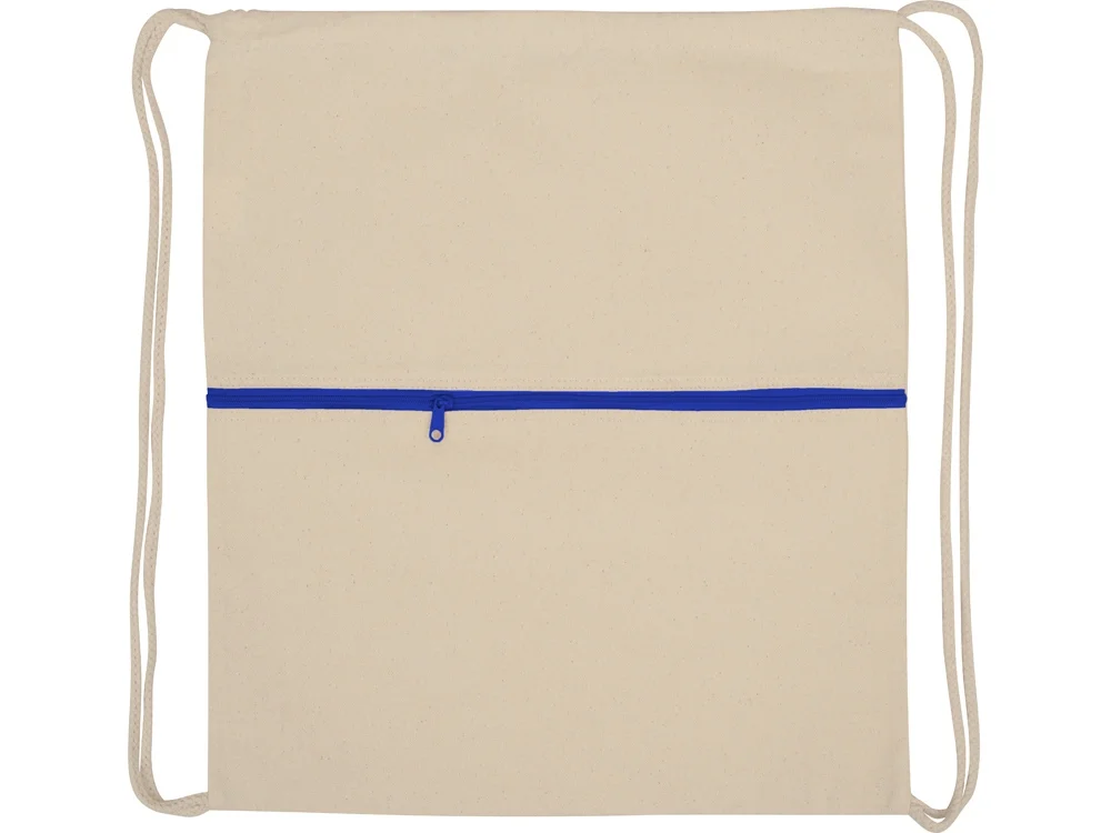 Рюкзак-мешок «Lark» из хлопка 180 г/м2 с цветной молнией, натуральный/синий - фото 4