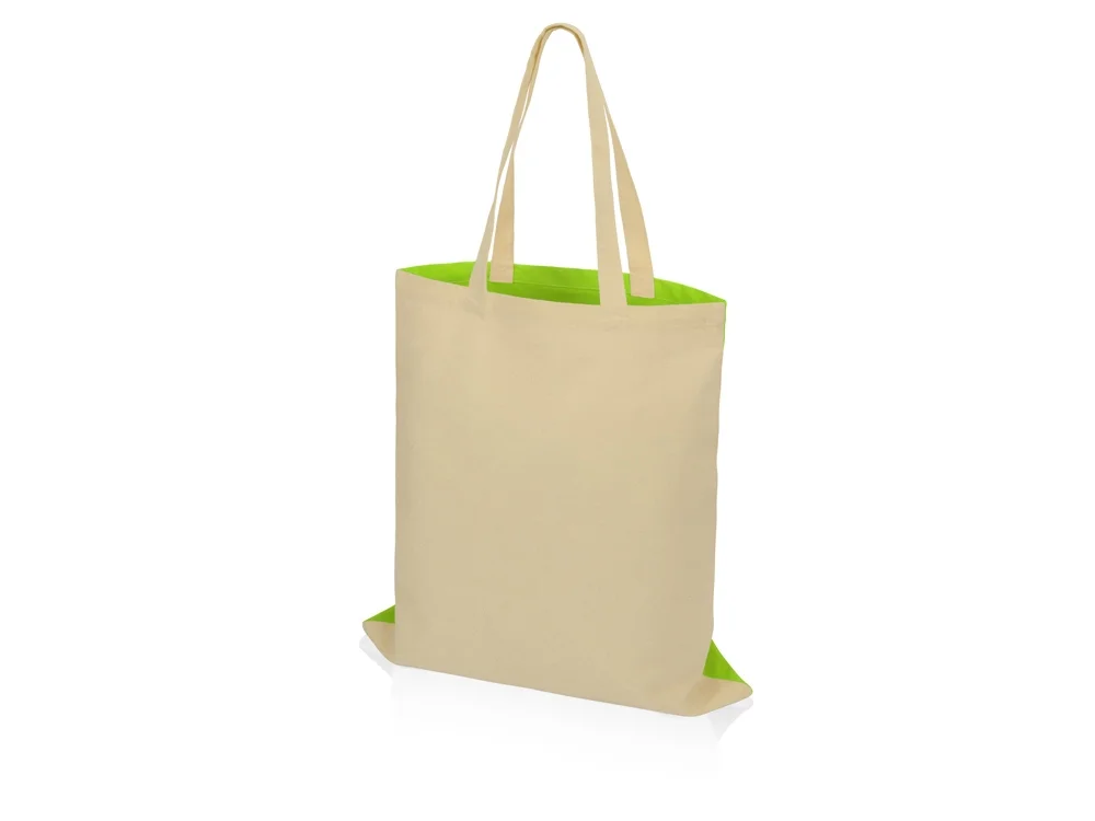 Сумка для шопинга Twin двухцветная из хлопка 180 г/м2 зеленое яблоко/натуральный - фото 3