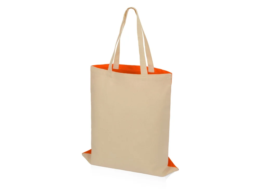 Сумка для шопинга Twin двухцветная из хлопка 180 г/м2 оранжевый/натуральный - фото 3