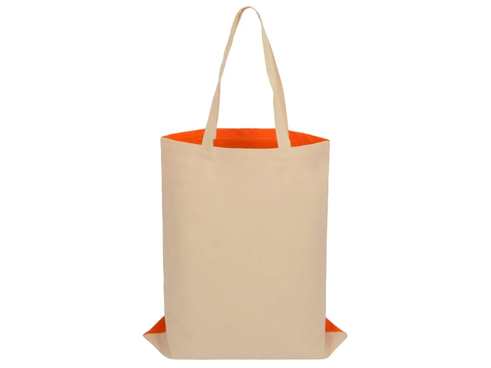 Сумка для шопинга Twin двухцветная из хлопка 180 г/м2 оранжевый/натуральный - фото 5