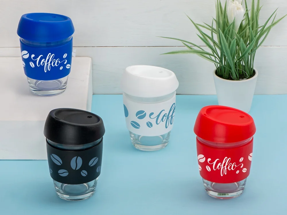 Стеклянный стакан с силиконовой крышкой и манжетой «Monday», прозрачный/белый, 350 мл - фото 5