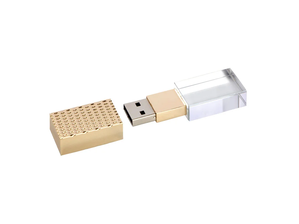 USB 2.0- флешка на 16 Гб кристалл в металле золотистый 16Gb - фото 2