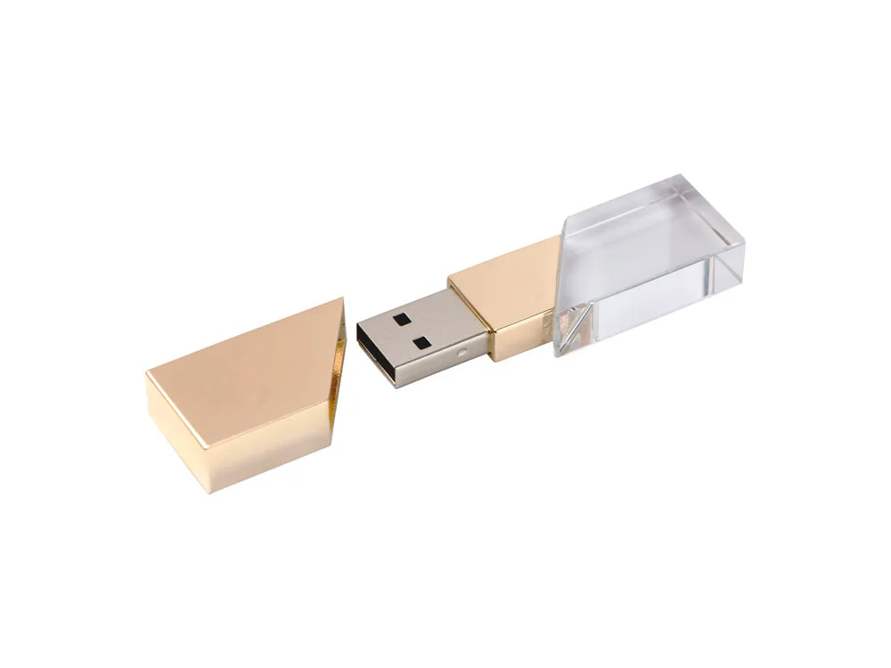 USB 2.0- флешка на 16 Гб кристалл в металле золотистый 16Gb - фото 2