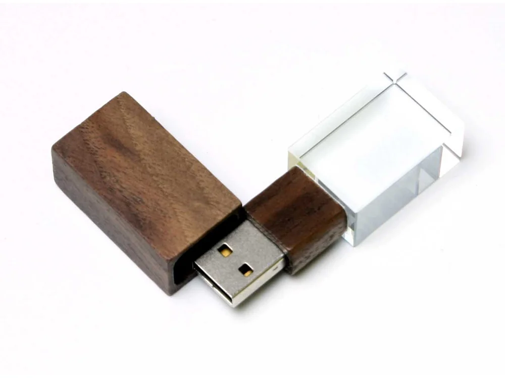USB 2.0- флешка на 64 Гб прямоугольной формы, коричневый/прозрачный с синей подсветкой, 64Gb - фото 2