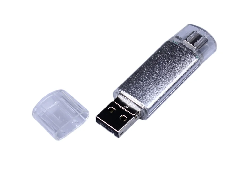 USB 2.0/micro USB/Type-C- флешка на 32 Гб серебристый 32Gb - фото 2