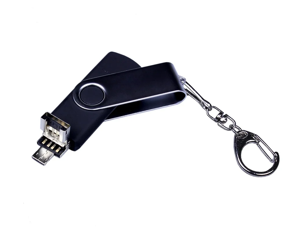 USB 2.0/micro USB/Type-C- флешка на 64 Гб c поворотным механизмом черный 64Gb - фото 3