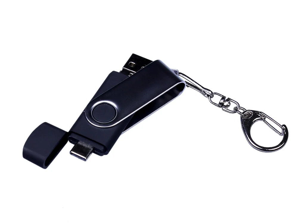 USB 2.0/micro USB/Type-C- флешка на 64 Гб c поворотным механизмом черный 64Gb - фото 4
