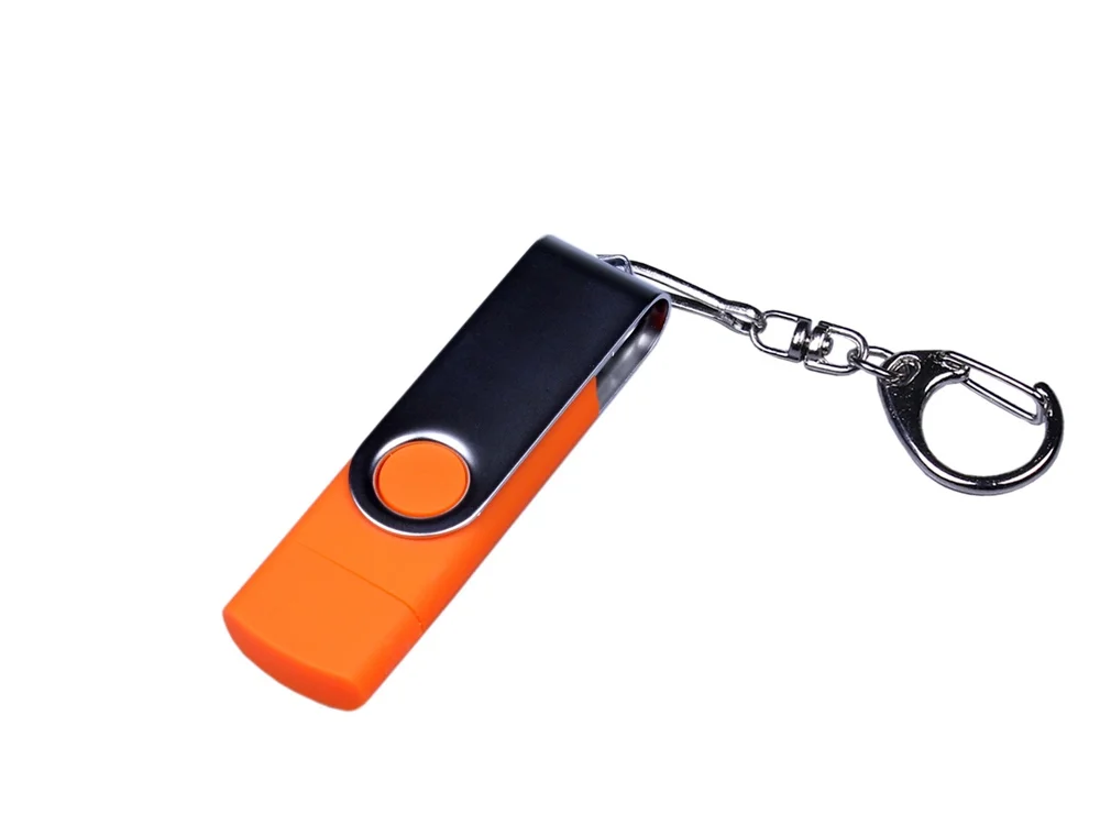 USB 2.0/micro USB/Type-C- флешка на 64 Гб c поворотным механизмом оранжевый 64Gb - фото 1