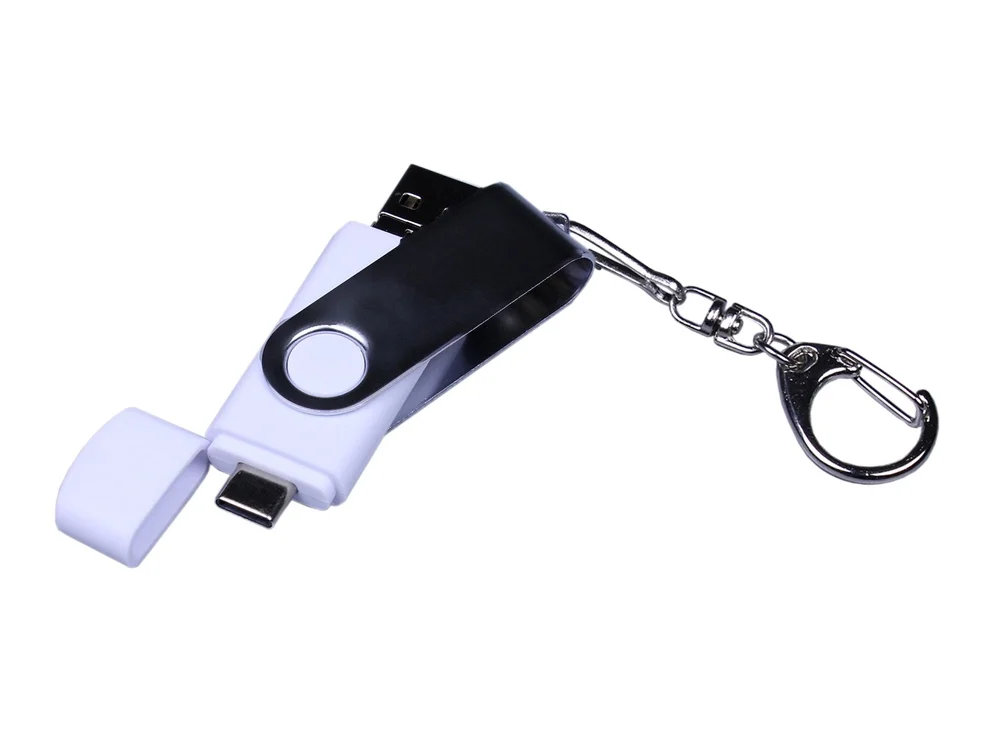 USB 2.0/micro USB/Type-C- флешка на 16 Гб c поворотным механизмом белый 16Gb - фото 4