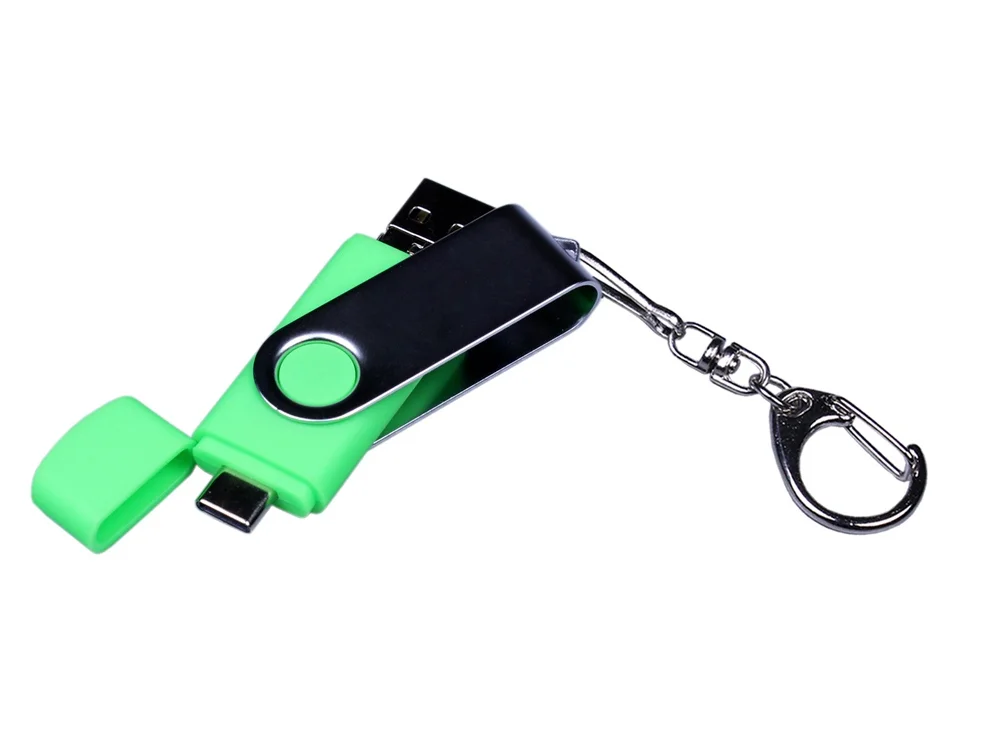 USB 2.0/micro USB/Type-C- флешка на 16 Гб c поворотным механизмом зеленый 16Gb - фото 4