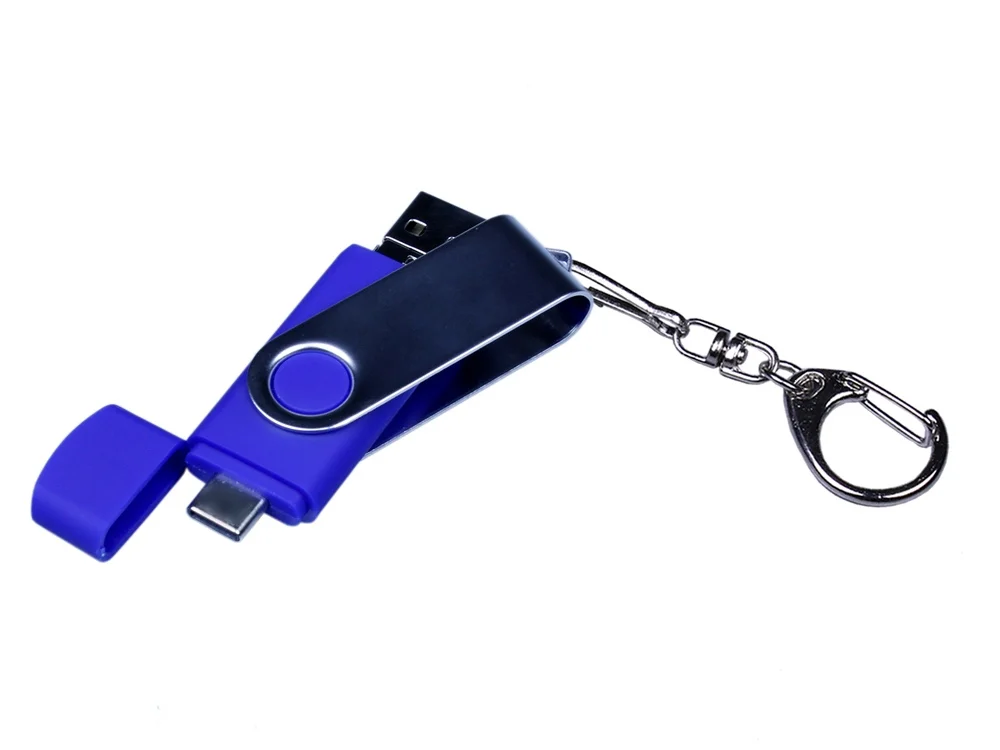 USB 2.0/micro USB/Type-C- флешка на 32 Гб c поворотным механизмом синий 32Gb - фото 4