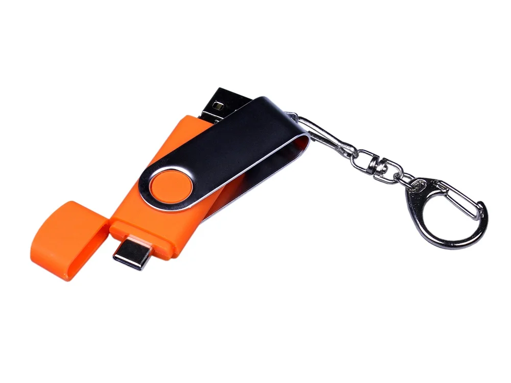 USB 2.0/micro USB/Type-C- флешка на 32 Гб c поворотным механизмом оранжевый 32Gb - фото 4