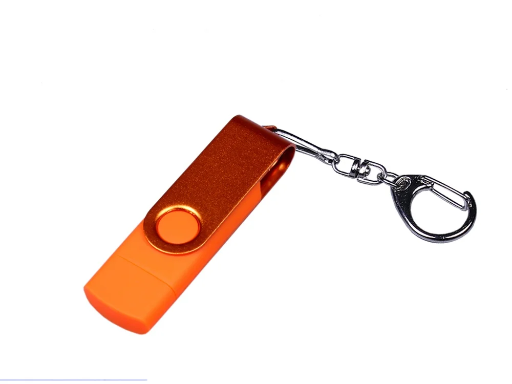 USB 2.0/micro USB/Type-С- флешка на 64 Гб 3-в-1 с поворотным механизмом оранжевый 64Gb - фото 1