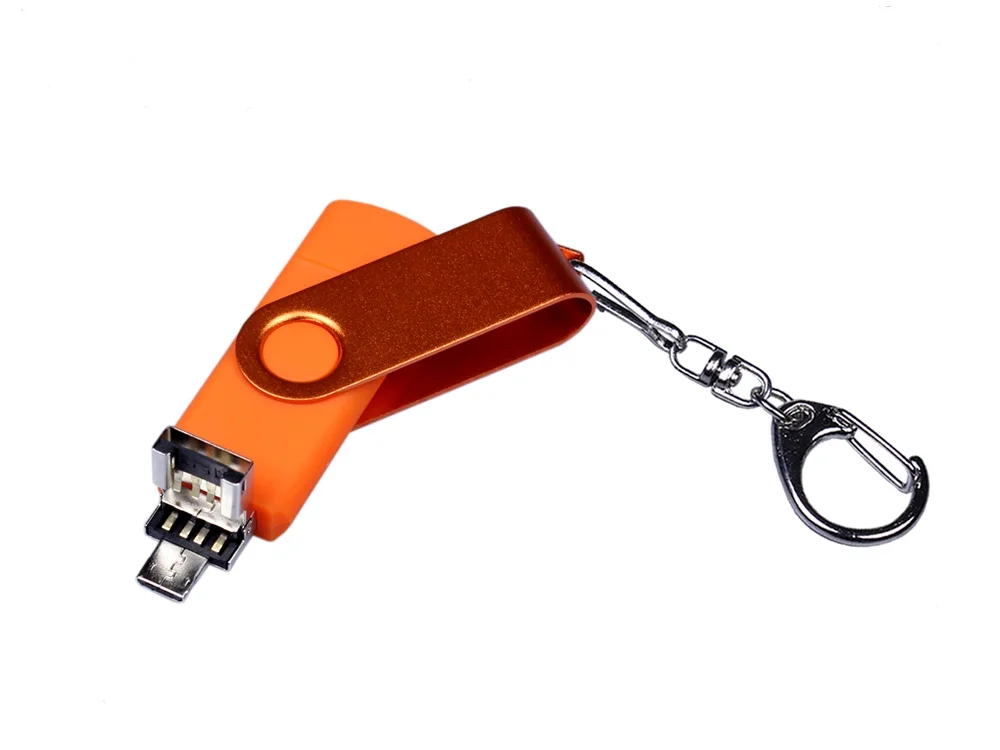 USB 2.0/micro USB/Type-С- флешка на 64 Гб 3-в-1 с поворотным механизмом оранжевый 64Gb - фото 3