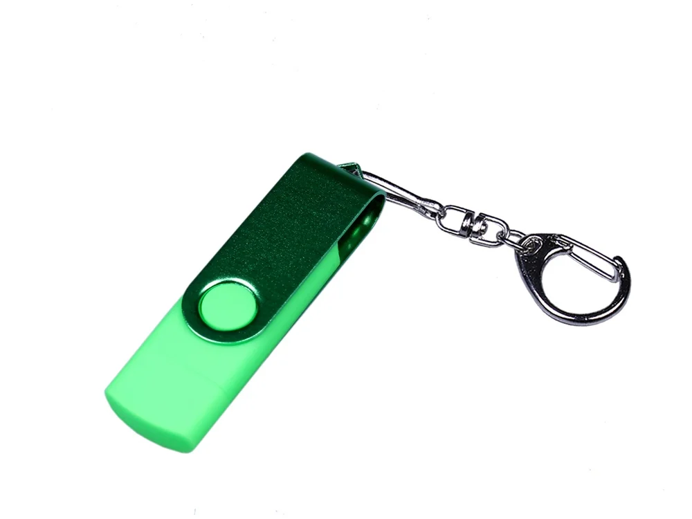 USB 2.0/micro USB/Type-С- флешка на 64 Гб 3-в-1 с поворотным механизмом зеленый 64Gb - фото 1