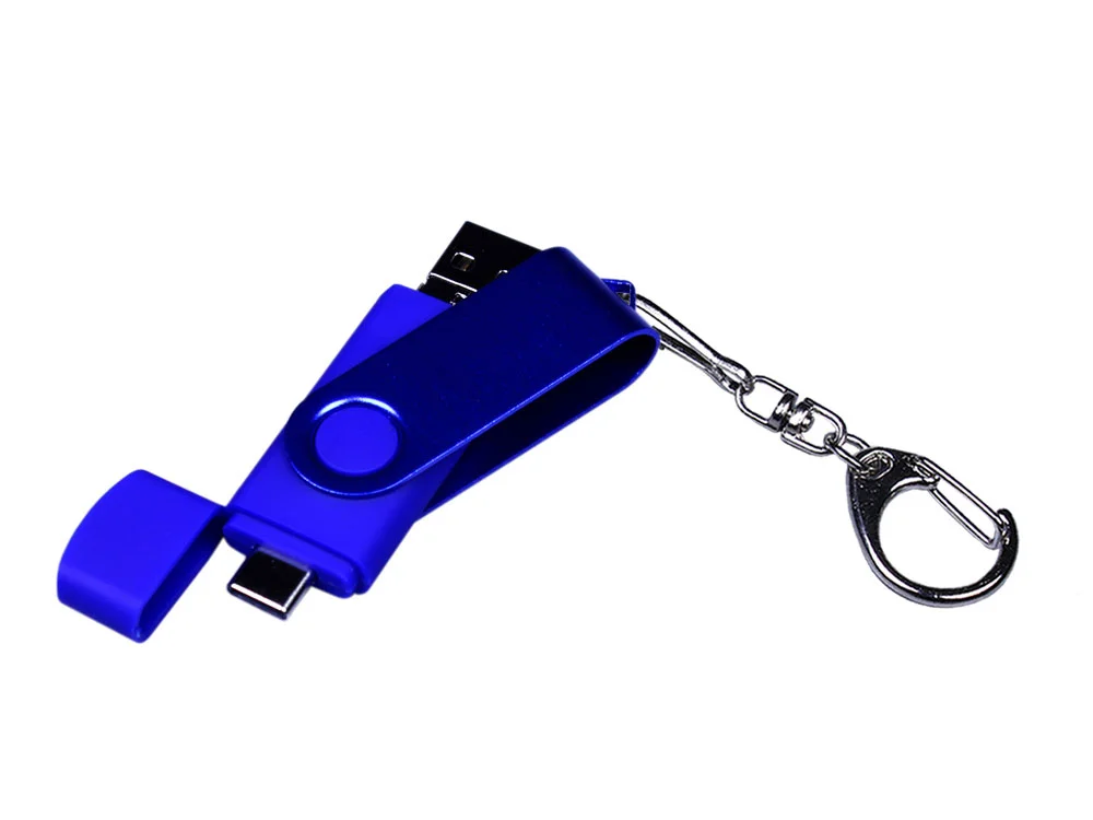 USB 2.0/micro USB/Type-С- флешка на 16 Гб 3-в-1 с поворотным механизмом синий 16Gb - фото 4