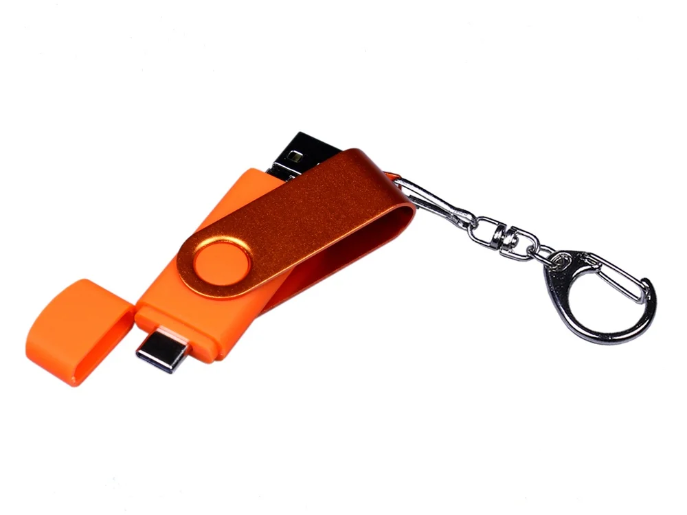 USB 2.0/micro USB/Type-С- флешка на 16 Гб 3-в-1 с поворотным механизмом оранжевый 16Gb - фото 4