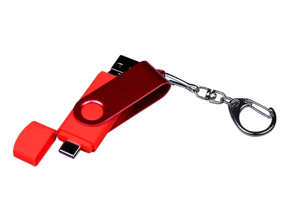 USB 2.0/micro USB/Type-С- флешка на 32 Гб 3-в-1 с поворотным механизмом красный 32Gb - фото 2