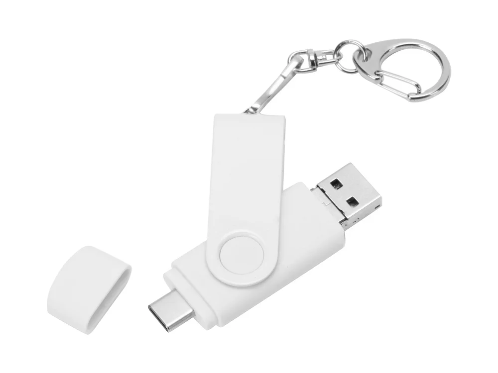 USB 3.0/micro USB/Type-C- флешка на 32 Гб 3-в-1 с поворотным механизмом белый 32Gb - фото 3