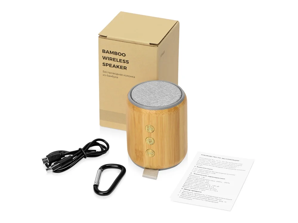 Портативная колонка из бамбука Bongo натуральный/серый - фото 3
