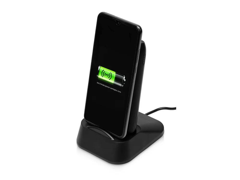 Беспроводное портативное зарядное устройство с зарядной станцией «UnIQ», 10000 mAh, черный - фото 3
