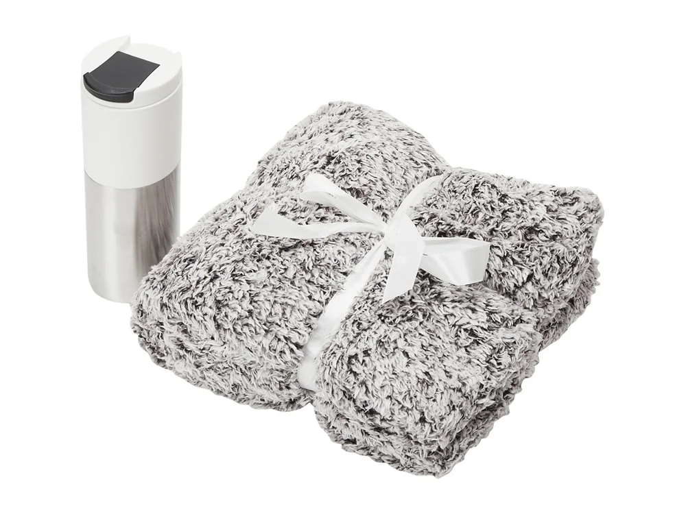 Подарочный набор «Хюгге» с пледом и термокружкой, плед- бело-черный, термокружка- белый/серебристый, 450 мл - фото 2