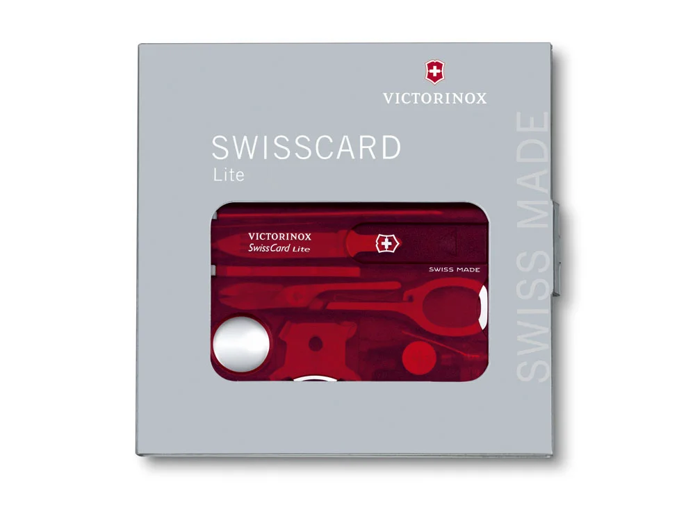 Швейцарская карточка SwissCard Lite 13 функций полупрозрачный красный - фото 3