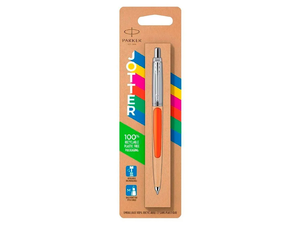 Ручка шариковая Parker Jotter Originals в эко-упаковке оранжевый/серебристый - фото 4