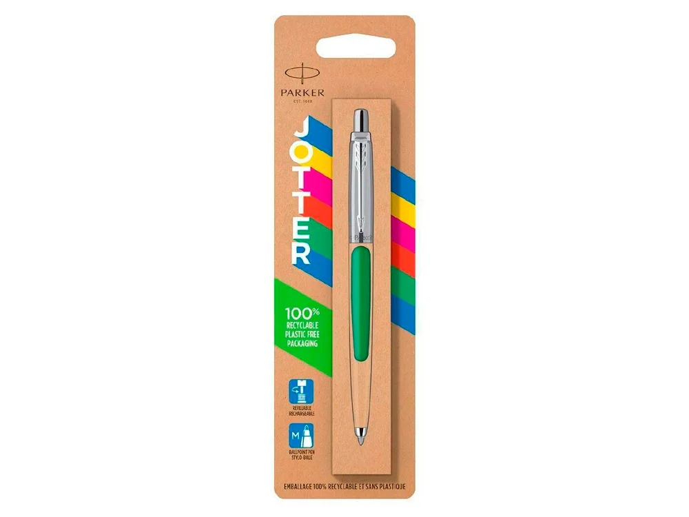 Ручка шариковая Parker Jotter Originals в эко-упаковке зеленый/серебристый - фото 3