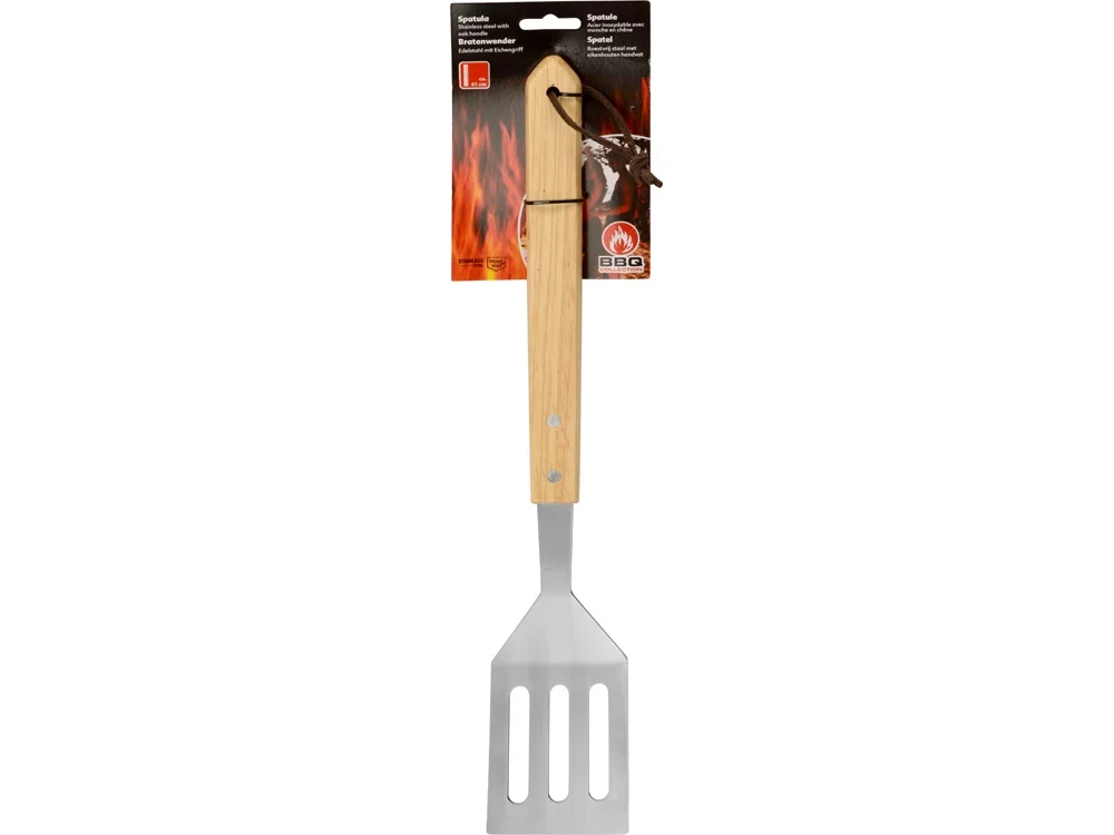 Лопатка для барбекю с деревянной ручкой BBQ серебристый/натуральный - фото 3