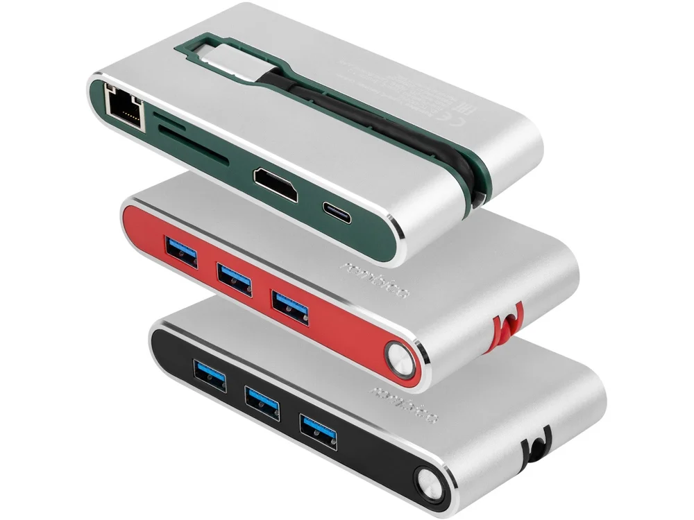 Хаб 8-в-1 Type-C Hermes USB 3.0 x 3 Type-C PD HDMI LAN картридер красный - фото 4