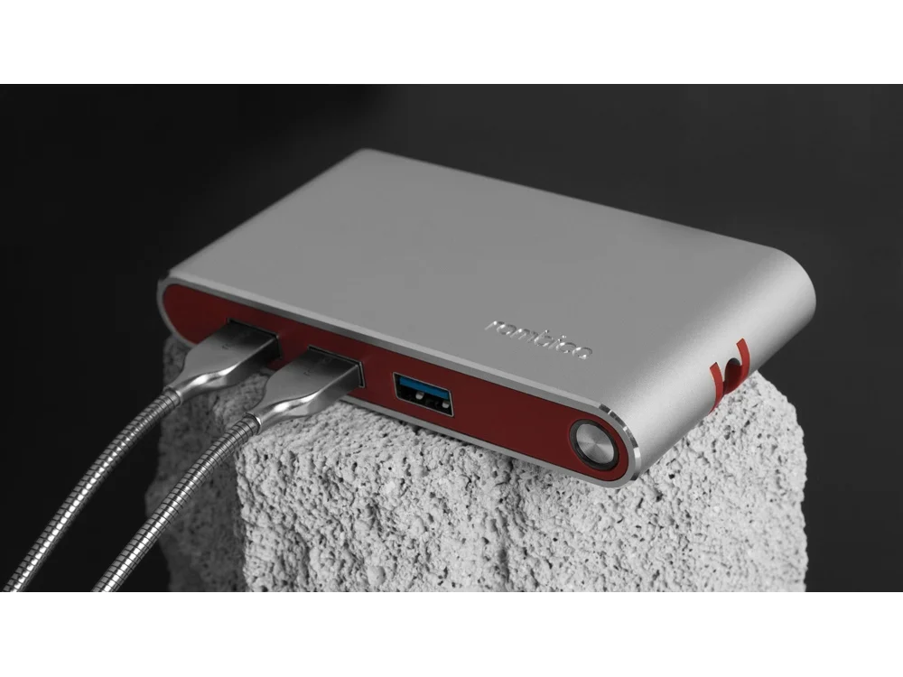 Хаб 8-в-1 Type-C Hermes USB 3.0 x 3 Type-C PD HDMI LAN картридер красный - фото 6