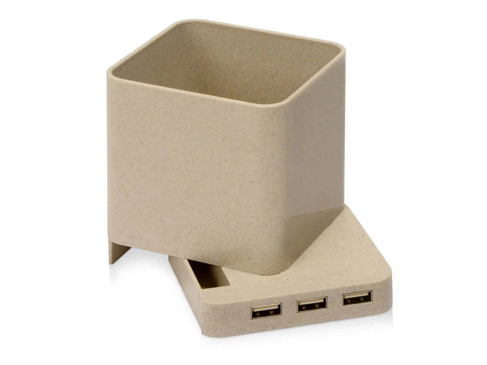 Настольный органайзер Cubic с функциями USB-хаба и беспроводной зарядки натуральный - фото 2