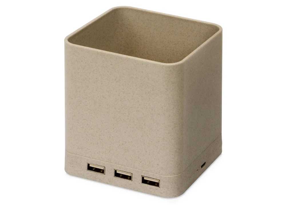 Настольный органайзер Cubic с функциями USB-хаба и беспроводной зарядки натуральный - фото 3