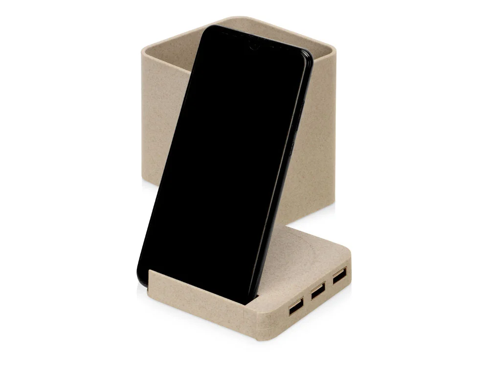 Настольный органайзер Cubic с функциями USB-хаба и беспроводной зарядки натуральный - фото 4