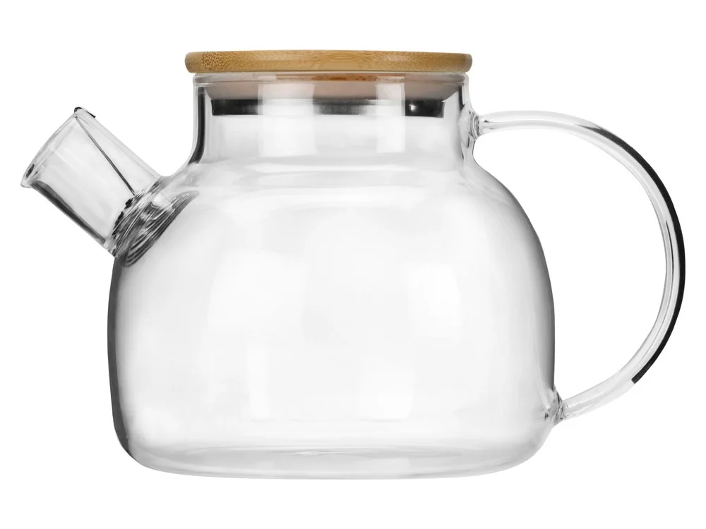 Заварочный чайник с бамбуковой крышкой Sencha прозрачный коричневая крышка 800 мл - фото 3