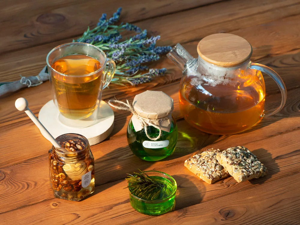 Заварочный чайник с бамбуковой крышкой Sencha прозрачный коричневая крышка 800 мл - фото 6