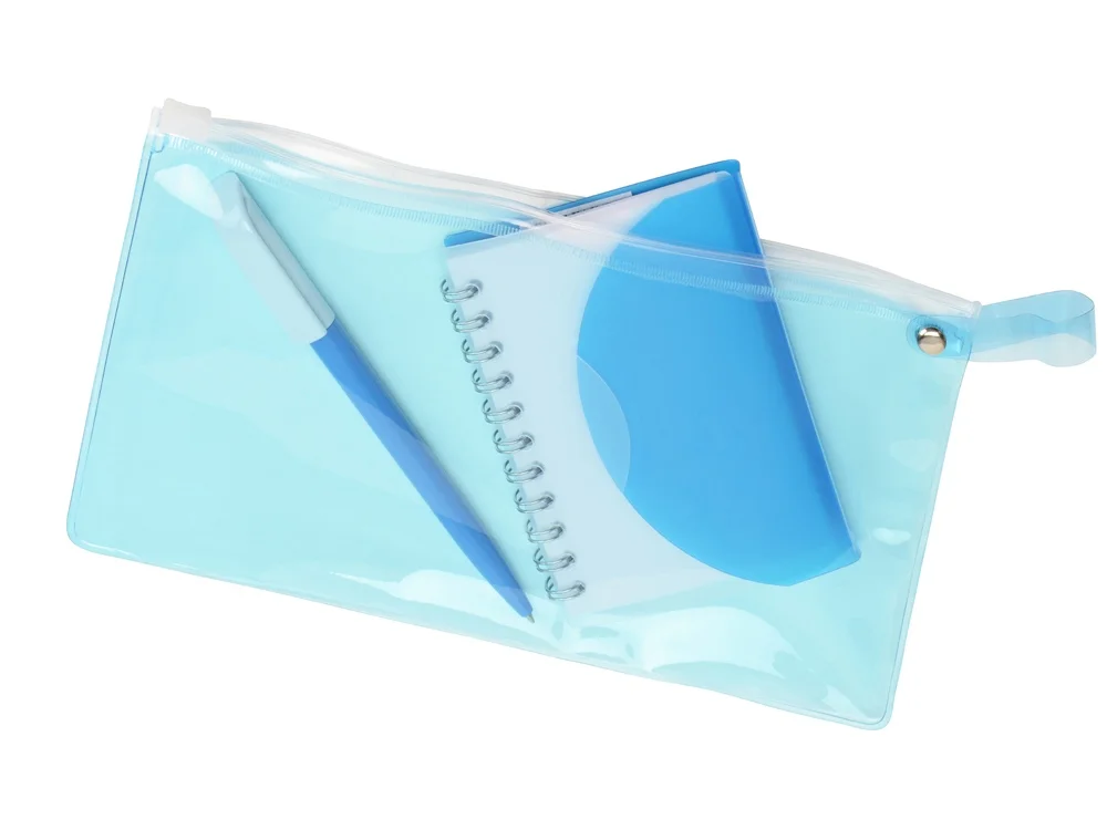 Набор Smart mini блокнот- прозрачный/голубой ручка- голубой/белый пенал- голубой прозрачный - фото 2