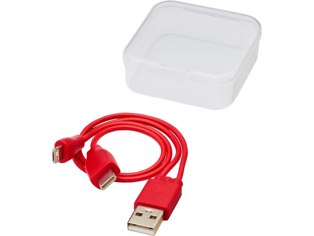 Двусторонний кабель для зарядки Ario 3-в-1 в тканевой оплетке красный