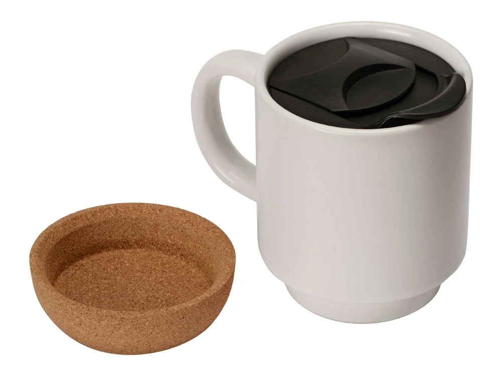 Кружка с пробковым дном и крышкой Denpasar белый матовый 400 мл - фото 3