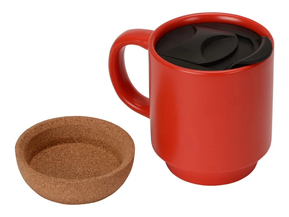 Кружка с пробковым дном и крышкой Denpasar красный матовый 400 мл - фото 3