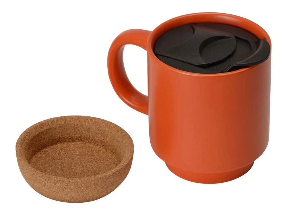 Кружка с пробковым дном и крышкой Denpasar оранжевый матовый 400 мл - фото 3