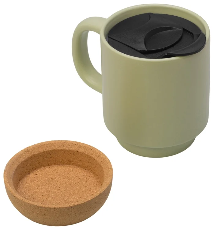Кружка с пробковым дном и крышкой Denpasar зеленый оливковый 400 мл - фото 3