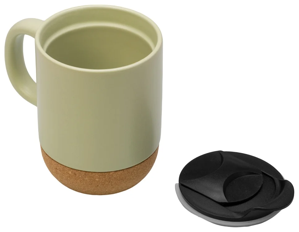 Кружка с пробковым дном и крышкой Denpasar зеленый оливковый 400 мл - фото 4