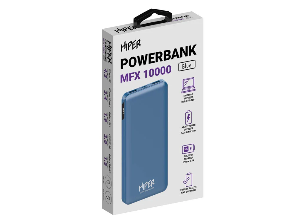 Портативный внешний аккумулятор «MFX», 10000 mAh, синий - фото 4