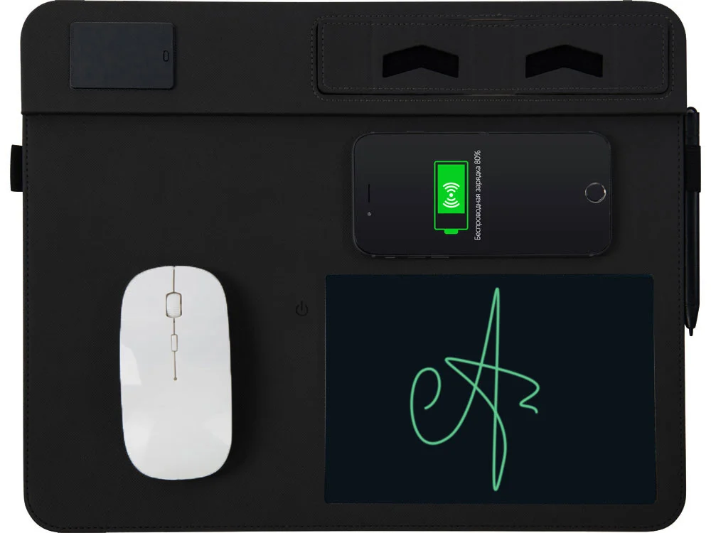 Многофункциональный коврик для мыши Multi Pad с беспроводной зарядкой и LCD экраном 10 Вт черный - фото 3